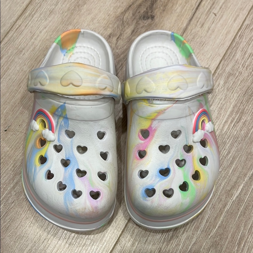 White Sandals with Colorful Accents and Cut-Out Holes